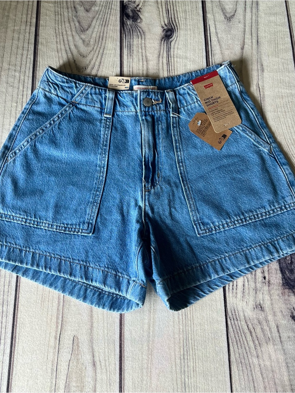 Levi’s Cinch Waist High Rise Utility Denim Shorts - Picture 5 of 11